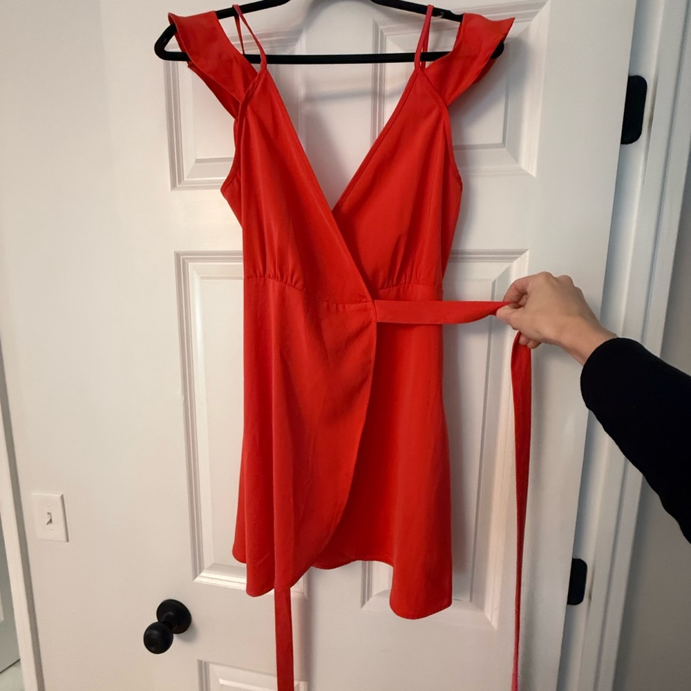Red V-Neck Wrap Mini Dress - Unbranded